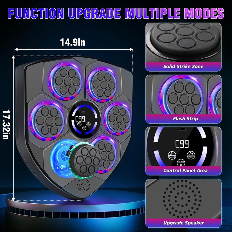laapee Music Boxing Machine Smart with Rhythm LED – Wall Mounted for Adults & Kids – Incl. Adult Gloves, Headband & 3 Reflex Balls – 9 Modes, Bluetooth Music Sync, Home/Office/Gym Sturdy Fitness Set - Image 3